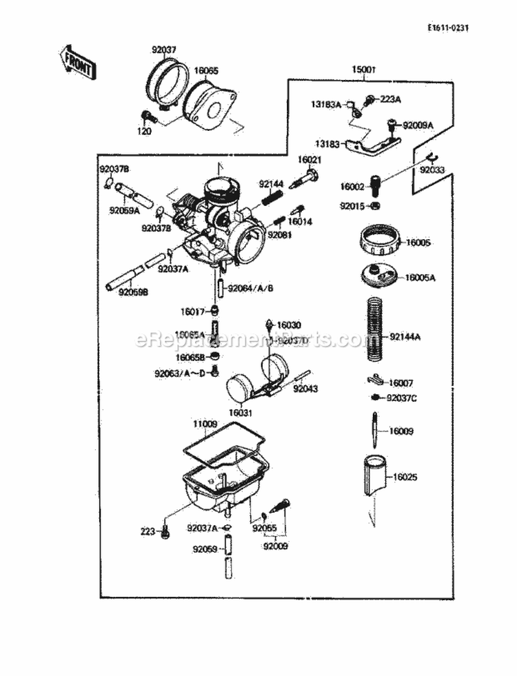 Carburetor Diagram and Parts List for KLF110-A2 1988 Kawasaki 