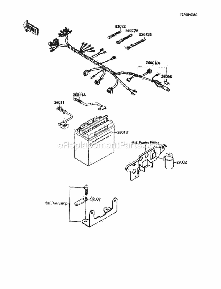 Chassis Electrical Equipment Diagram and Parts List for KLF110-B2 1988 Kawasaki 