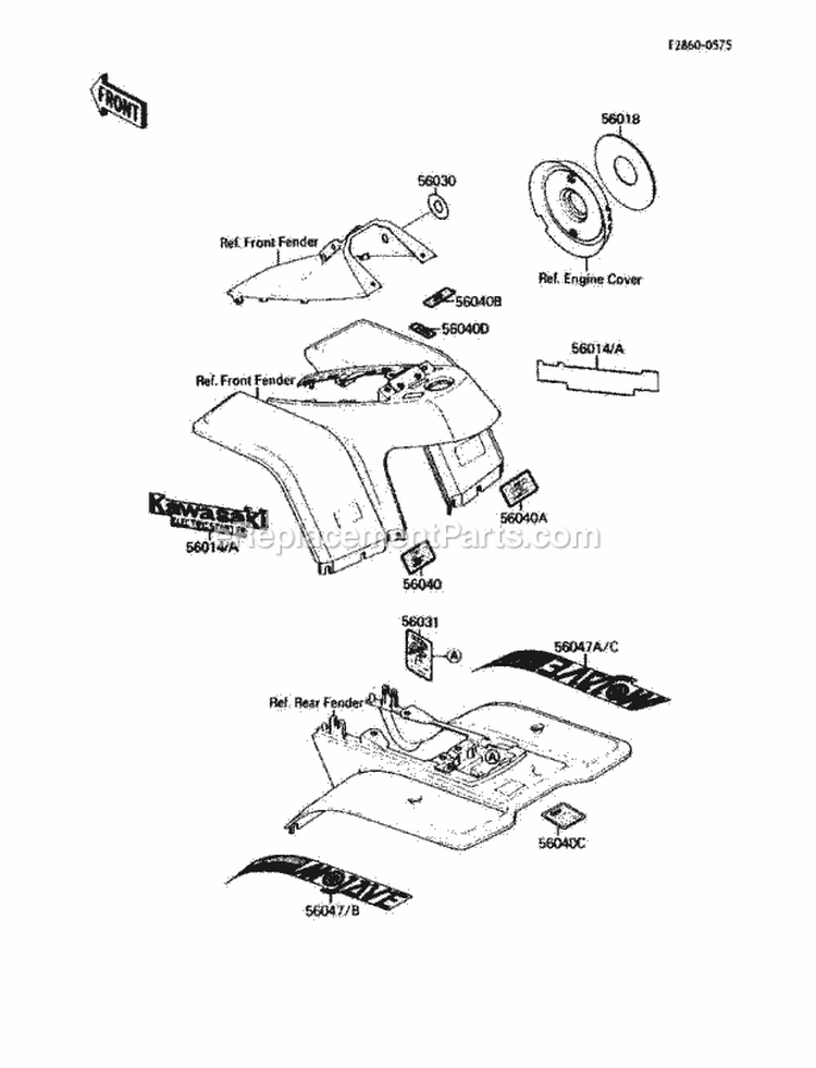 Labels Diagram and Parts List for KLF110-B2 1988 Kawasaki 