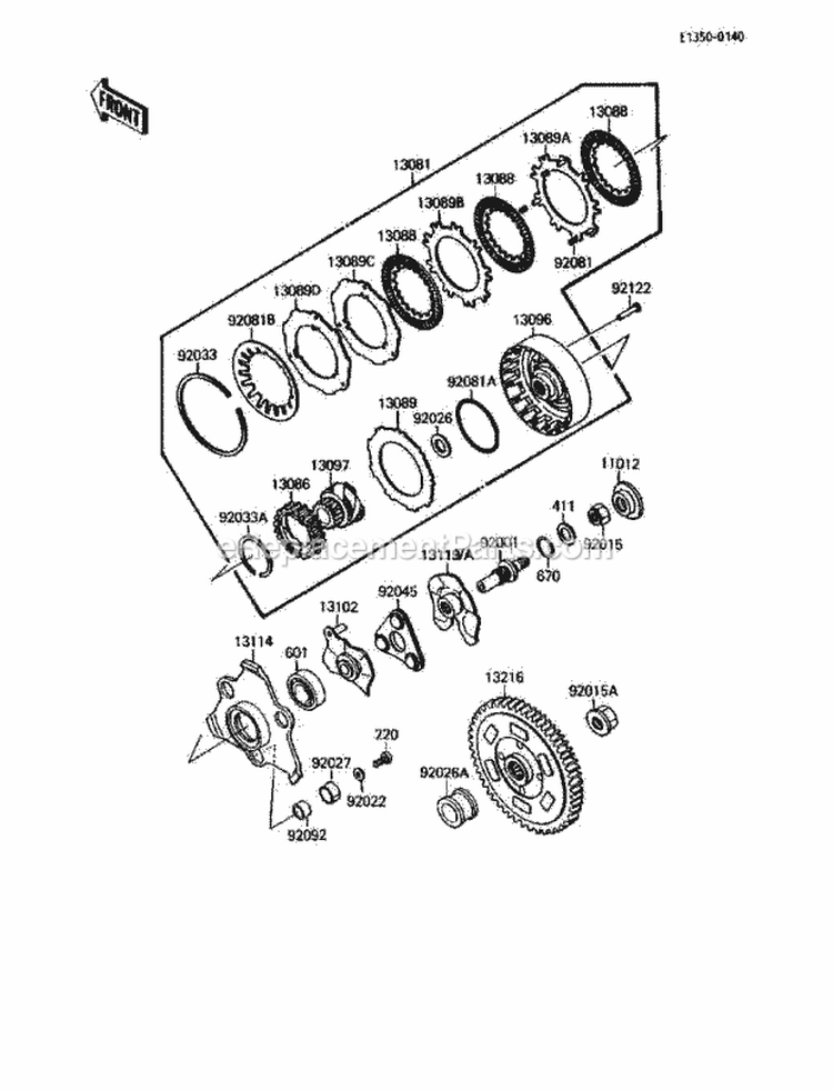 Clutch Diagram and Parts List for KLF110-B2 1988 Kawasaki 