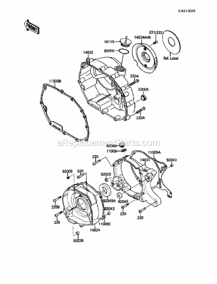 Engine Cover, S Diagram and Parts List for KLF110-B2 1988 Kawasaki 