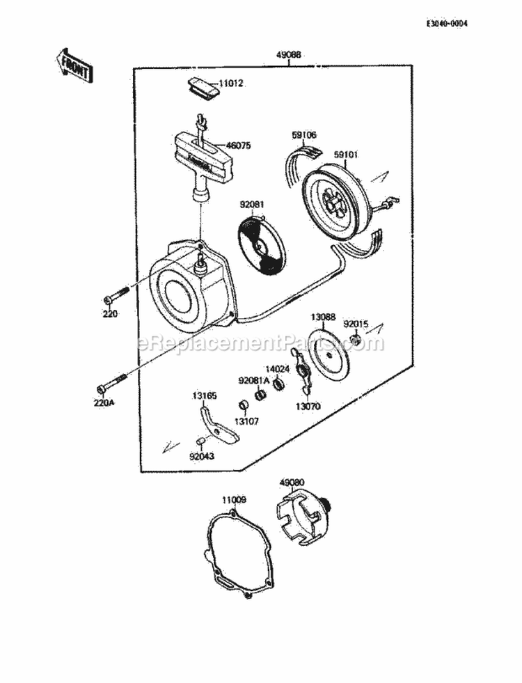 Recoil Starter Diagram and Parts List for KLF110-B2 1988 Kawasaki 