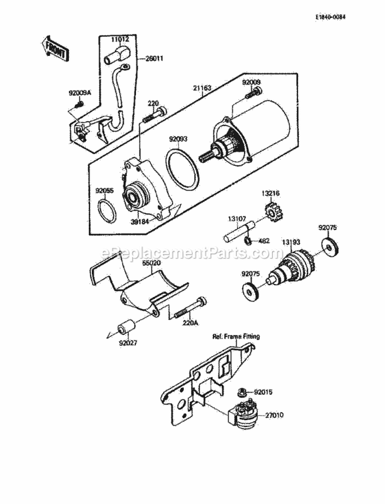 Starter Motor Diagram and Parts List for KLF110-B2 1988 Kawasaki 