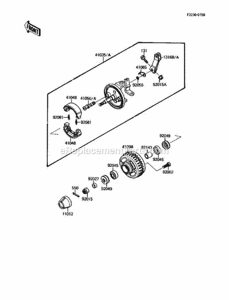 Front Hub Diagram and Parts List for KLF110-B2 1988 Kawasaki 