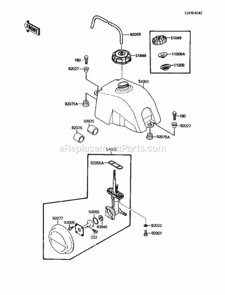 Fuel Tank Diagram and Parts List for KLF110-B2 1988 Kawasaki 