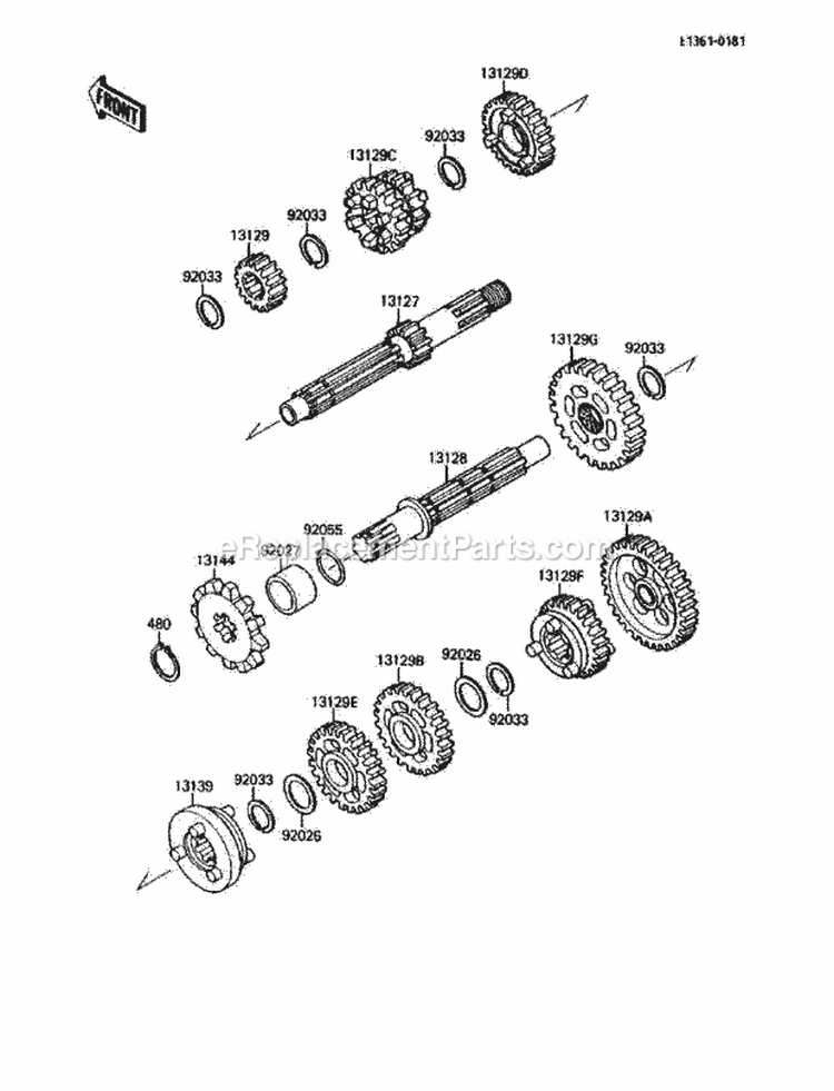 Transmission Diagram and Parts List for KLF110-B2 1988 Kawasaki 