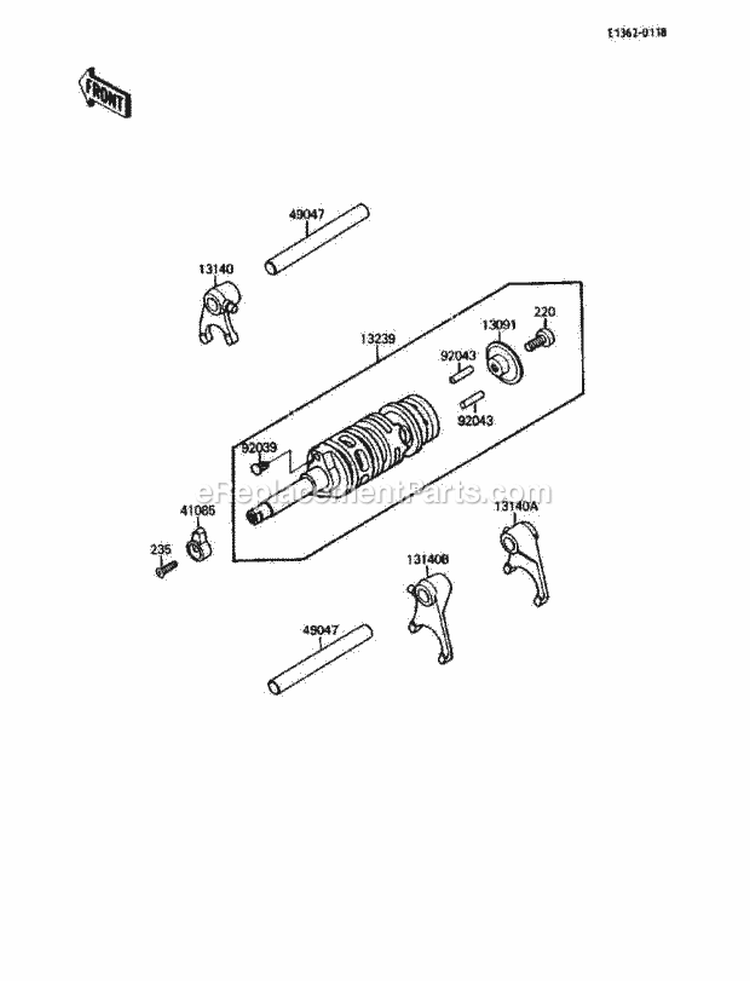 Gear Change Drum/Shift Fork, S Diagram and Parts List for KLF110-B2 1988 Kawasaki 