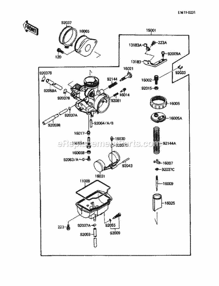 Carburetor Diagram and Parts List for KLF110-B2 1988 Kawasaki 