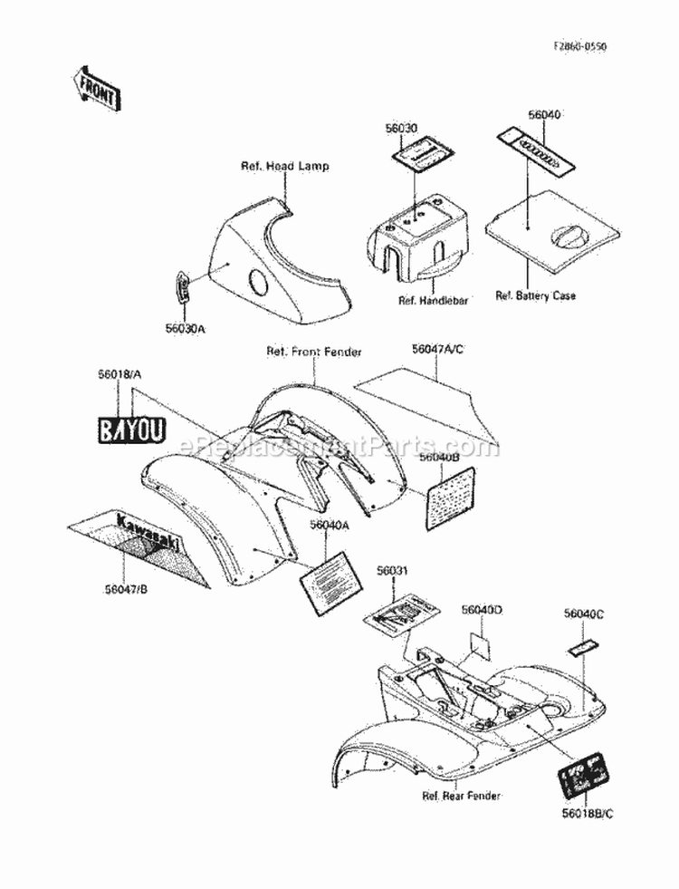 Labels Diagram and Parts List for KLF185-A3 1987 Kawasaki 
