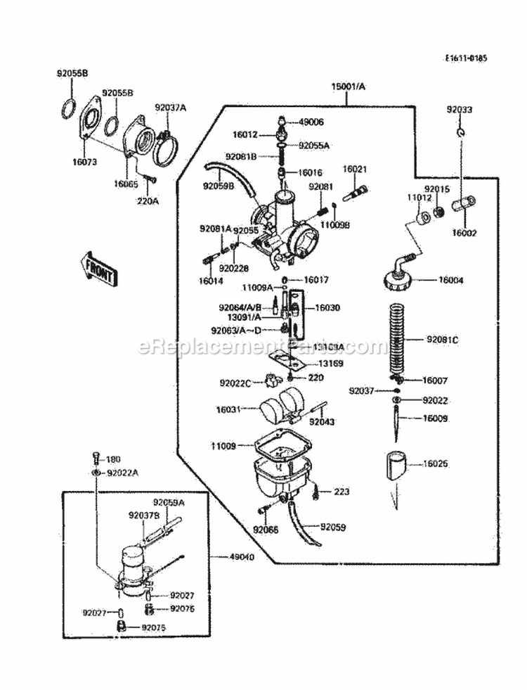 Carburetor Diagram and Parts List for KLF185-A3 1987 Kawasaki 
