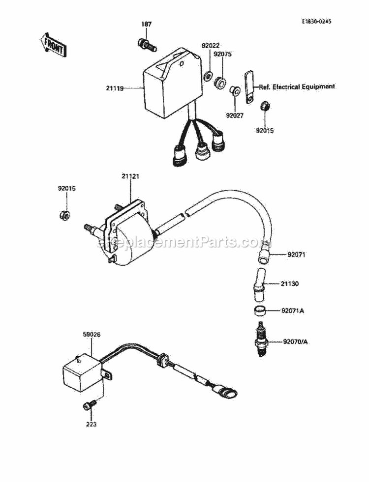 Ignition System Diagram and Parts List for KLF185-A2 1986 Kawasaki 