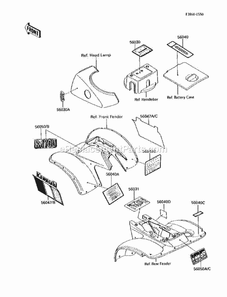 Labels Diagram and Parts List for KLF185-A4 1988 Kawasaki 