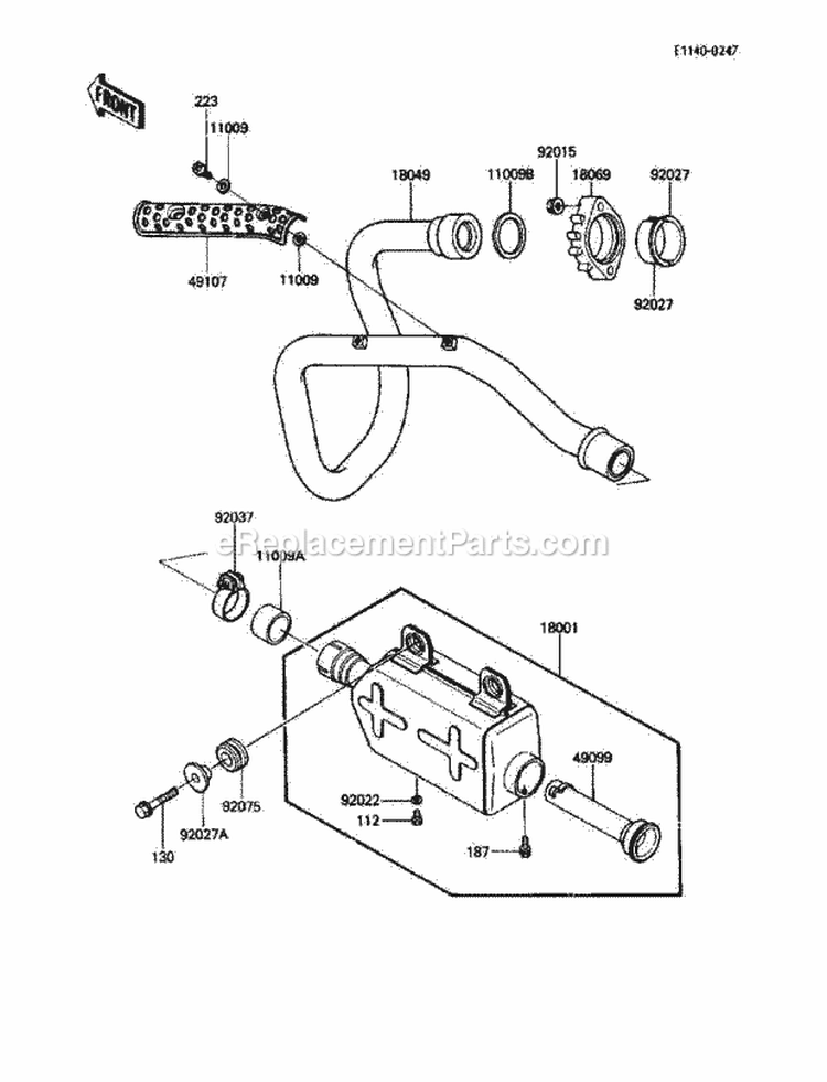 Muffler Diagram and Parts List for KLF185-A3 1987 Kawasaki 