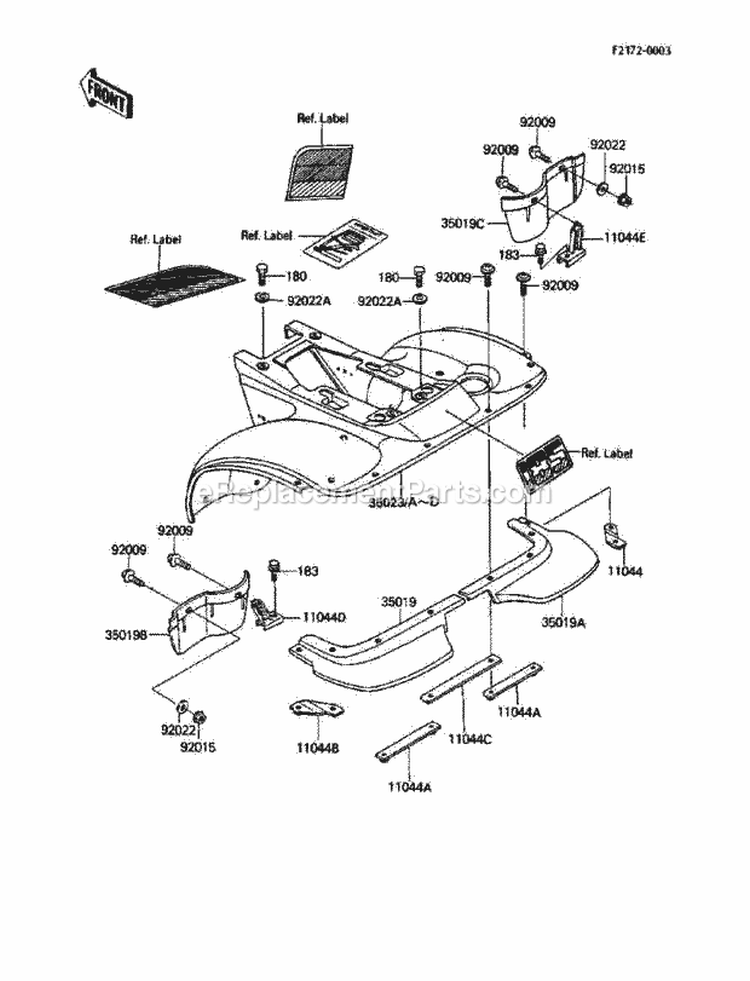 Rear Fender, S Diagram and Parts List for KLF185-A4 1988 Kawasaki 
