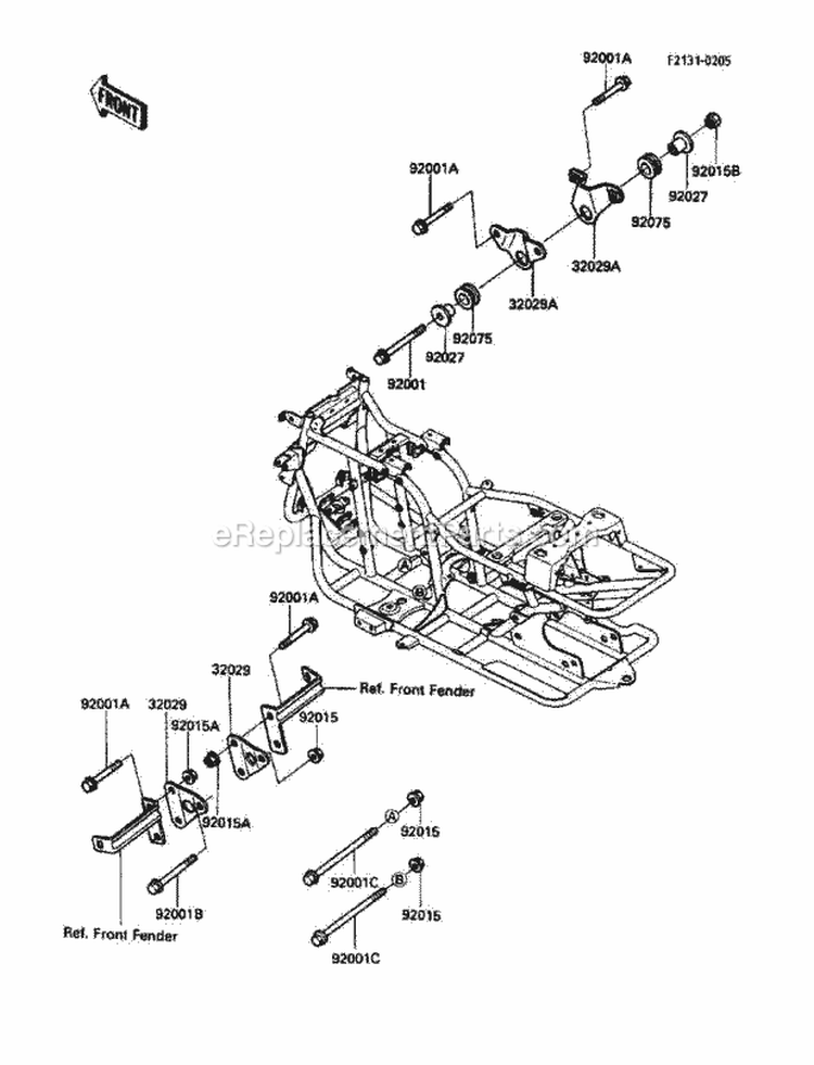 Frame Fitting Diagram and Parts List for KLF185-A3 1987 Kawasaki 