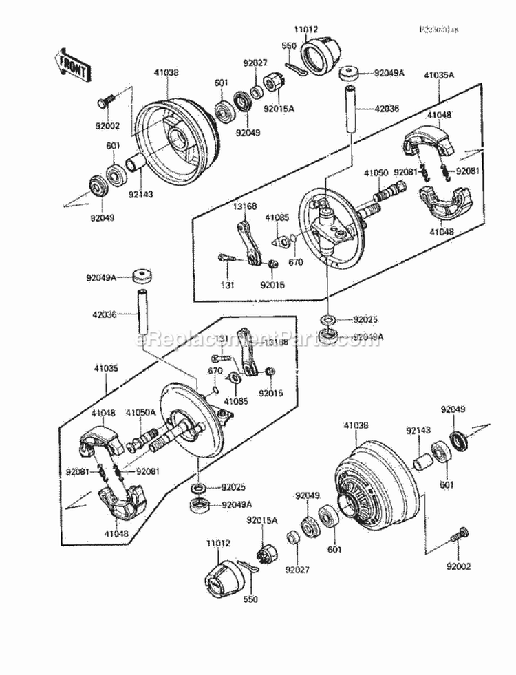 Front Hub Diagram and Parts List for KLF185-A3 1987 Kawasaki 