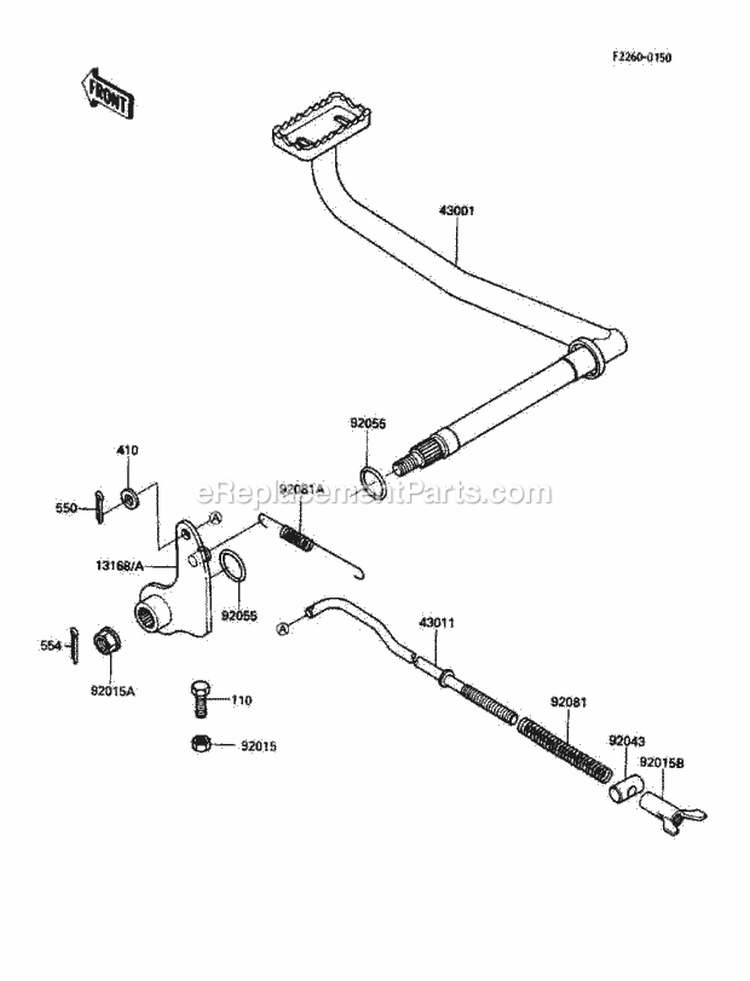 Brake Pedal Diagram and Parts List for KLF185-A4 1988 Kawasaki 