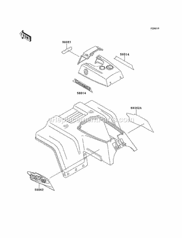 Decals, Red Diagram and Parts List for KLF220-A11 1998 Kawasaki 