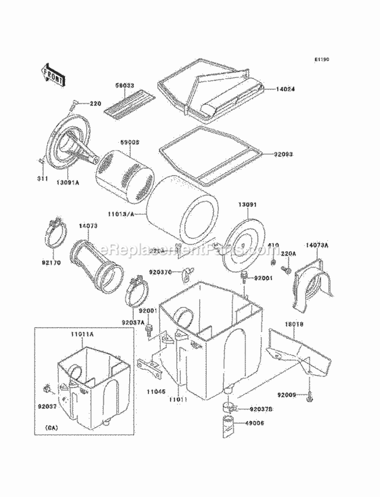 Air Cleaner Diagram and Parts List for KLF220-A12 1999 Kawasaki 