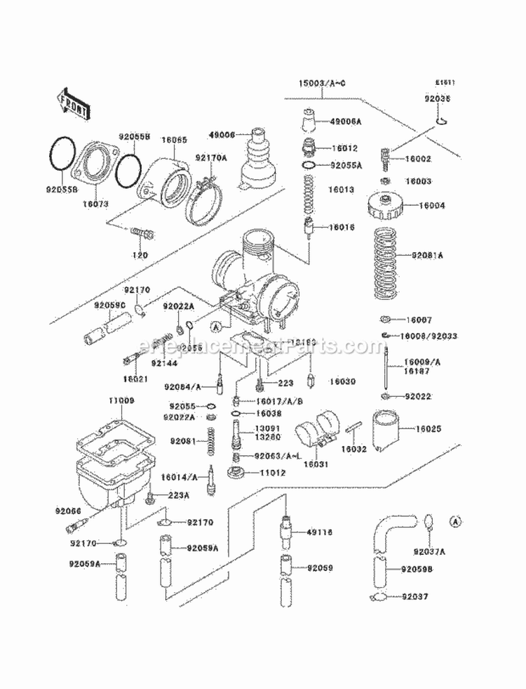 Carburetor Diagram and Parts List for KLF220-A13 2000 Kawasaki 