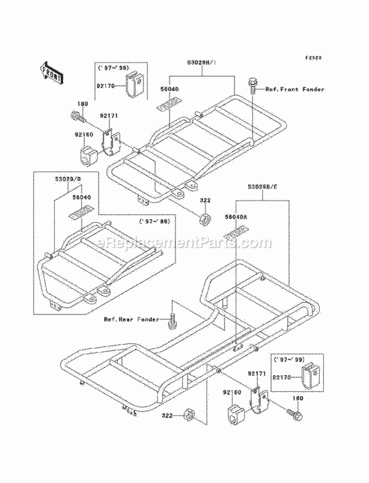 Carrier, S Diagram and Parts List for KLF220-A13 2000 Kawasaki 