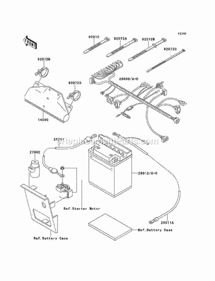 Chassis Electrical Equipment Diagram and Parts List for KLF220-A14 2001 Kawasaki 