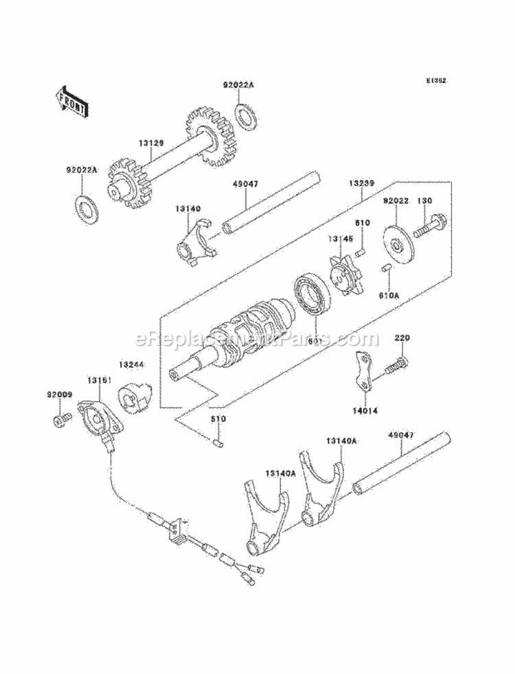 Gear Change Drum/Shift Fork, S Diagram and Parts List for KLF220-A14 2001 Kawasaki 