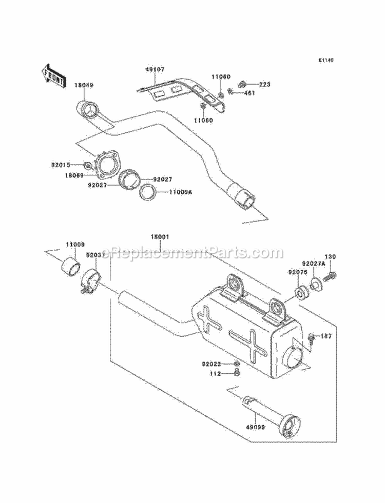 Muffler, S Diagram and Parts List for KLF220-A14 2001 Kawasaki 
