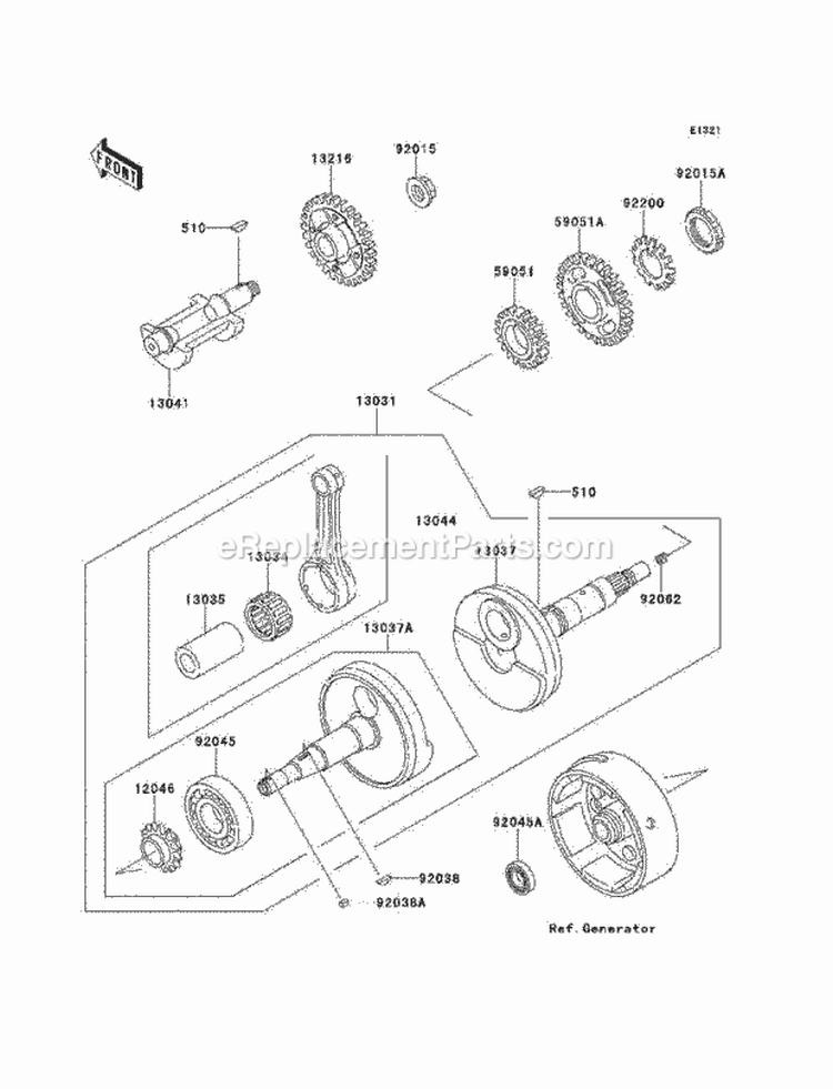 Crankshaft Diagram and Parts List for KLF220-A14 2001 Kawasaki 