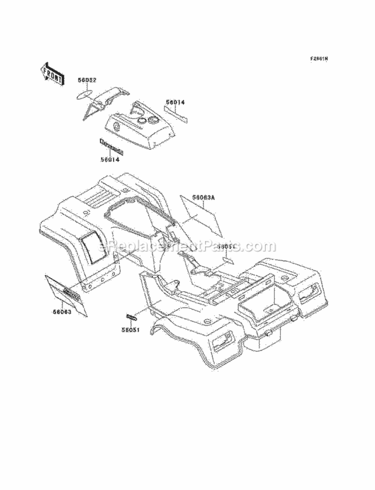 Decals, Green Diagram and Parts List for KLF220-A14 2001 Kawasaki 