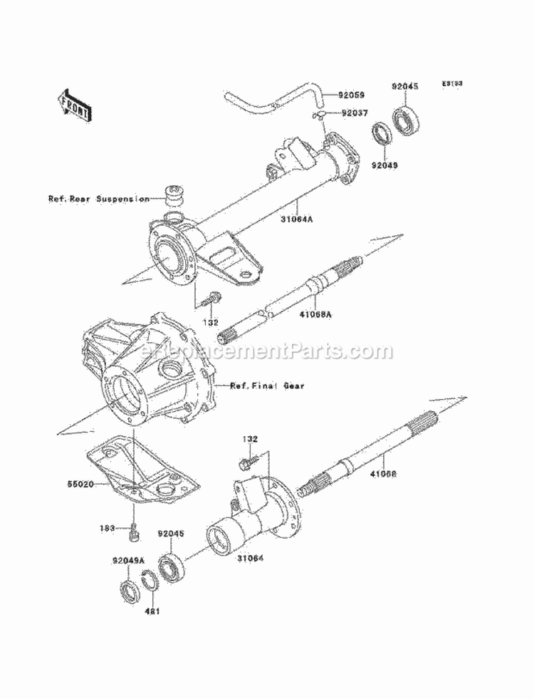 Rear Axle Diagram and Parts List for KLF220-A14 2001 Kawasaki 