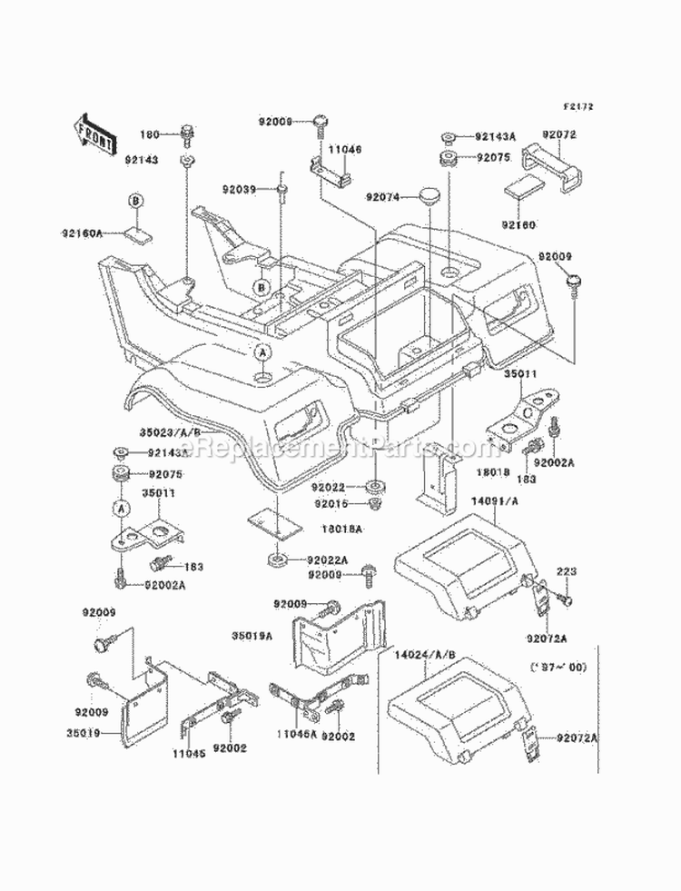 Rear Fender, S Diagram and Parts List for KLF220-A14 2001 Kawasaki 