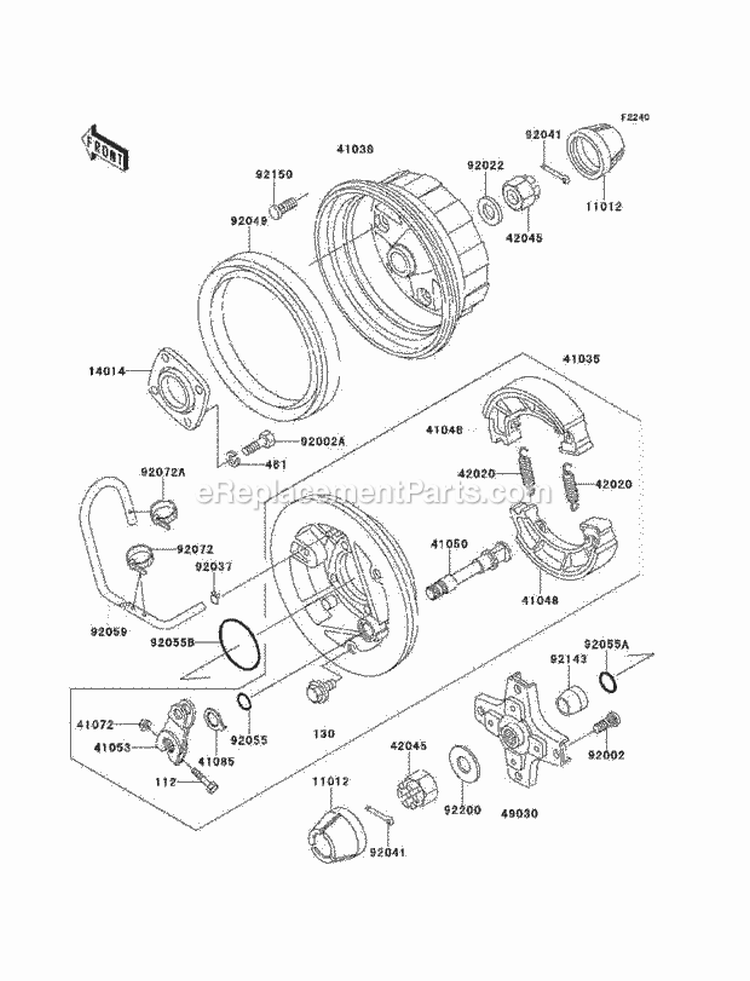 Rear Hub Diagram and Parts List for KLF220-A14 2001 Kawasaki 