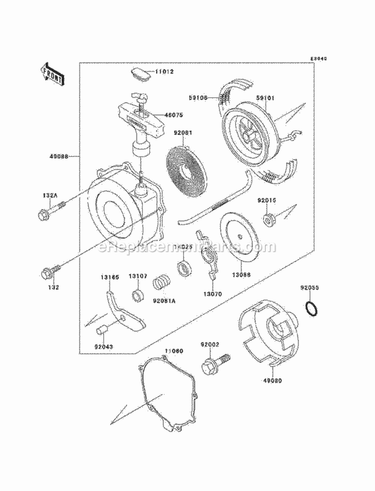 Recoil Starter Diagram and Parts List for KLF220-A14 2001 Kawasaki 