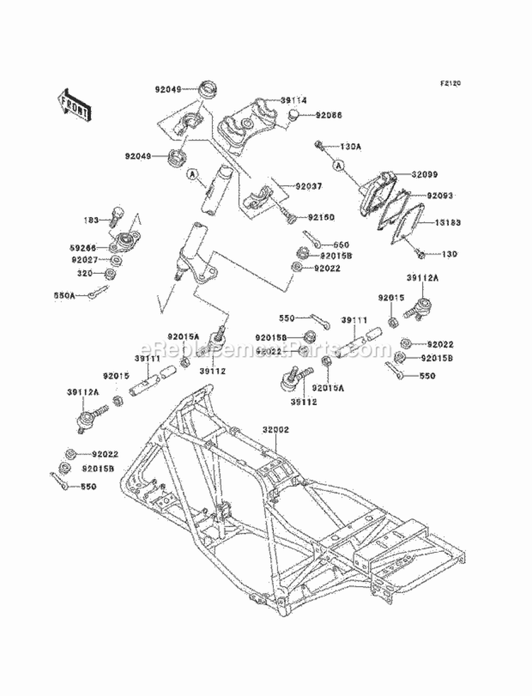 Frame Diagram and Parts List for KLF220-A14 2001 Kawasaki 