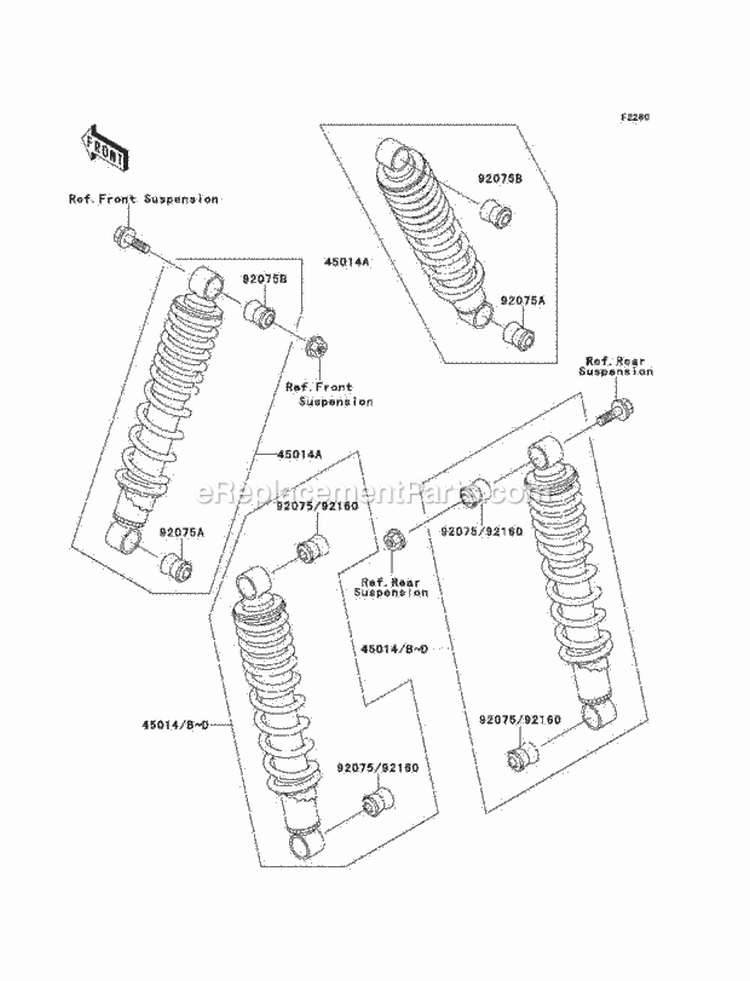 Shock Absorber, S Diagram and Parts List for KLF220-A14 2001 Kawasaki 
