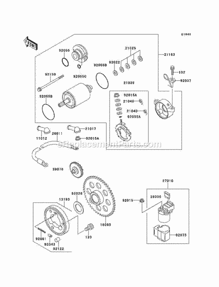 Starter Motor Diagram and Parts List for KLF220-A14 2001 Kawasaki 