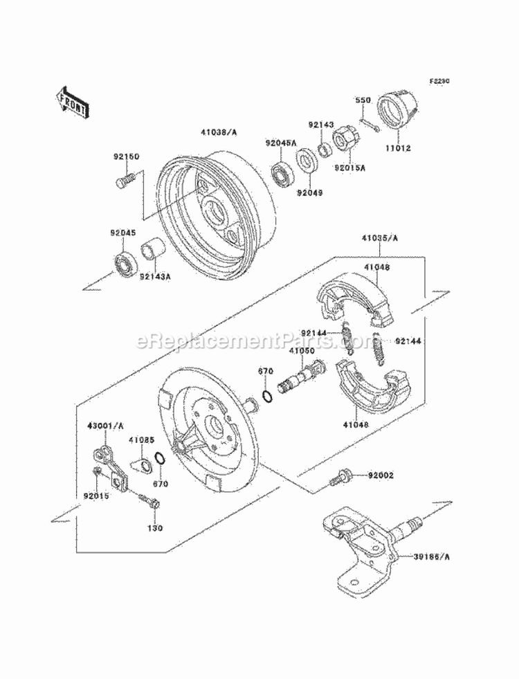 Front Hub Diagram and Parts List for KLF220-A13 2000 Kawasaki 