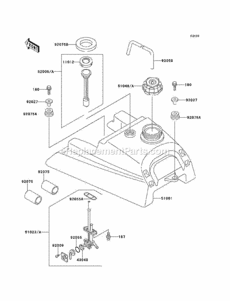 Fuel Tank Diagram and Parts List for KLF220-A13 2000 Kawasaki 