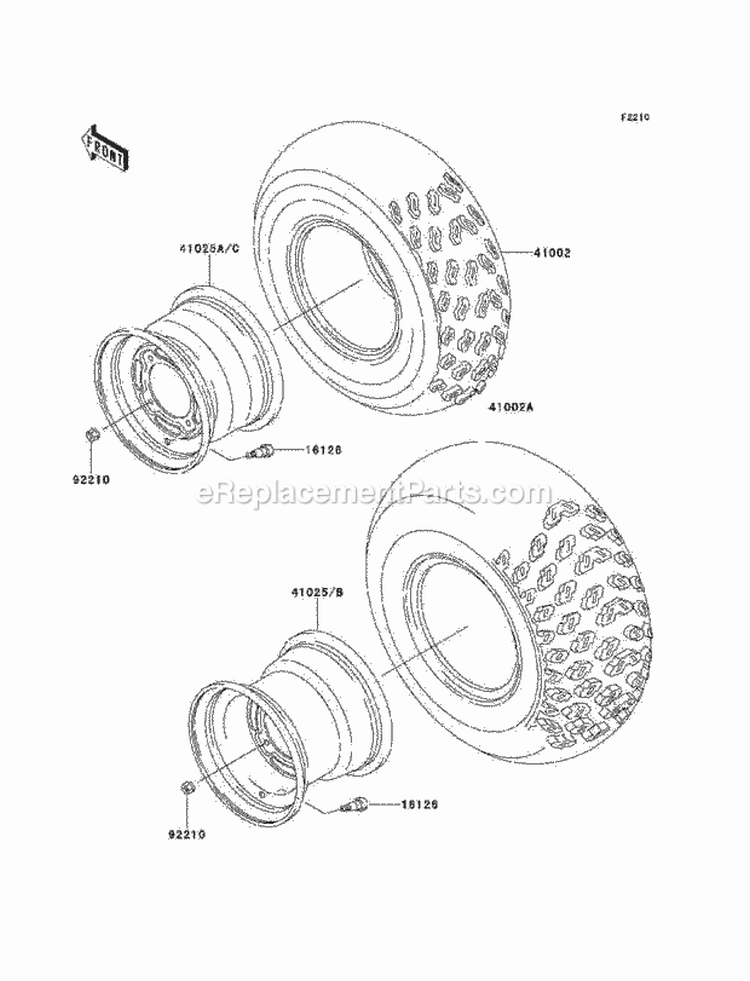 Wheels/Tires Diagram and Parts List for KLF220-A14 2001 Kawasaki 
