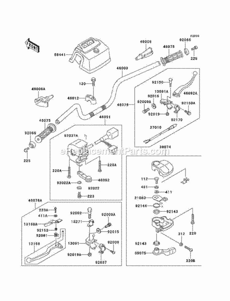 Handlebar Diagram and Parts List for KLF220-A15 2002 Kawasaki 