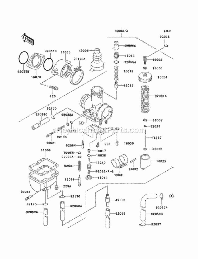 Carburetor Diagram and Parts List for KLF220-A15 2002 Kawasaki 