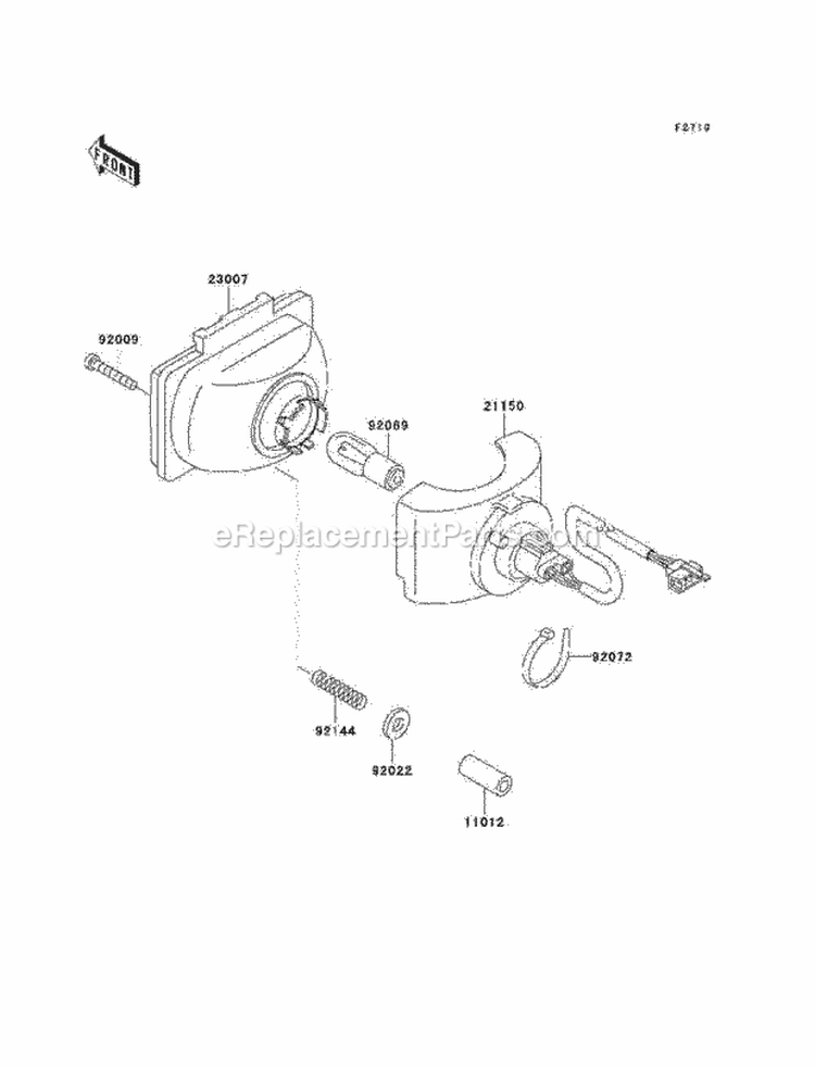 Headlight, S Diagram and Parts List for KLF220-A15 2002 Kawasaki 