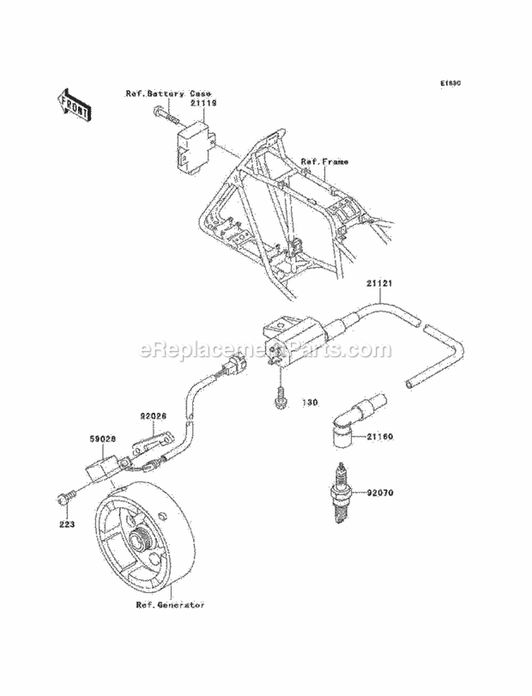 Ignition System Diagram and Parts List for KLF220-A10 1997 Kawasaki 