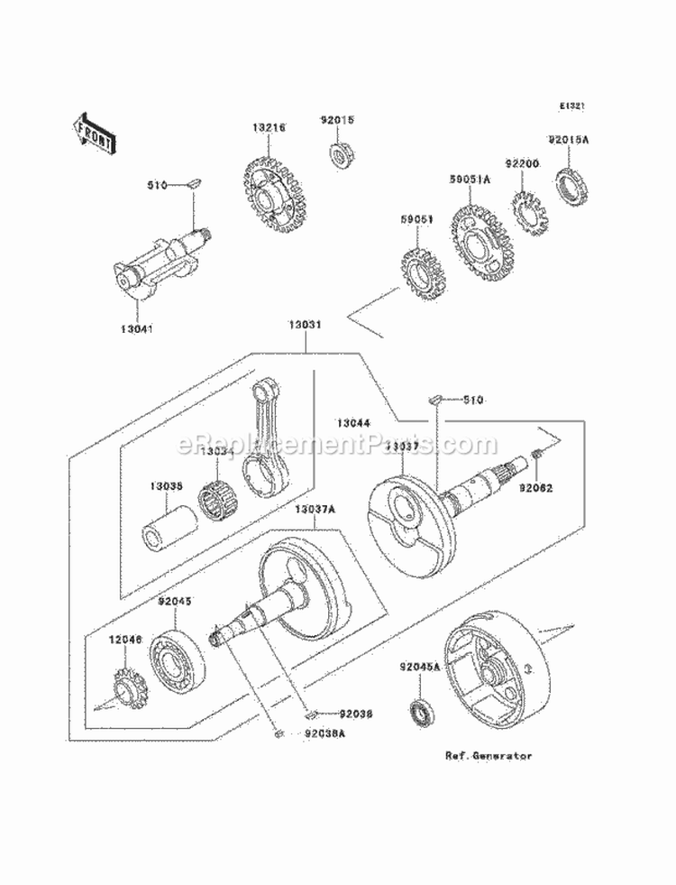 Crankshaft Diagram and Parts List for KLF220-A15 2002 Kawasaki 