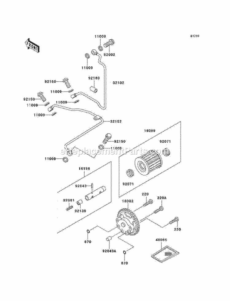 Oil Pump/Oil Filter Diagram and Parts List for KLF220-A15 2002 Kawasaki 