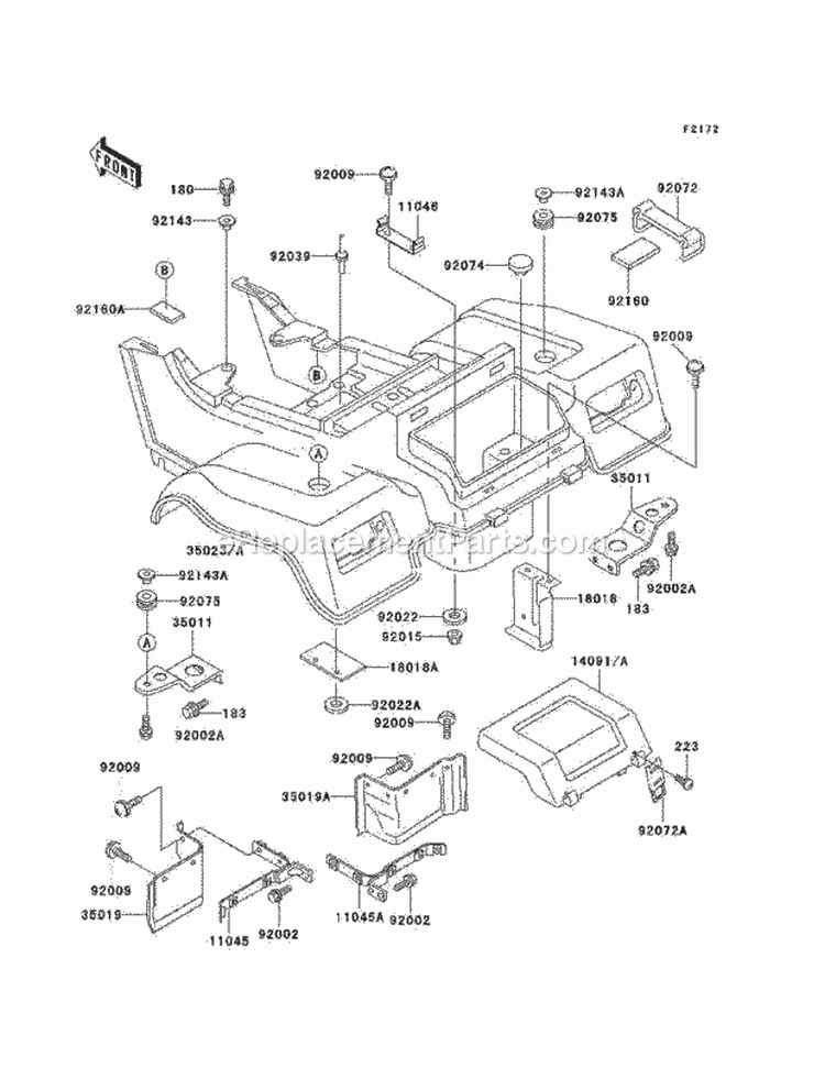 Rear Fender, S Diagram and Parts List for KLF220-A15 2002 Kawasaki 