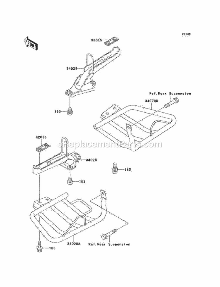 Footrests Diagram and Parts List for KLF220-A15 2002 Kawasaki 