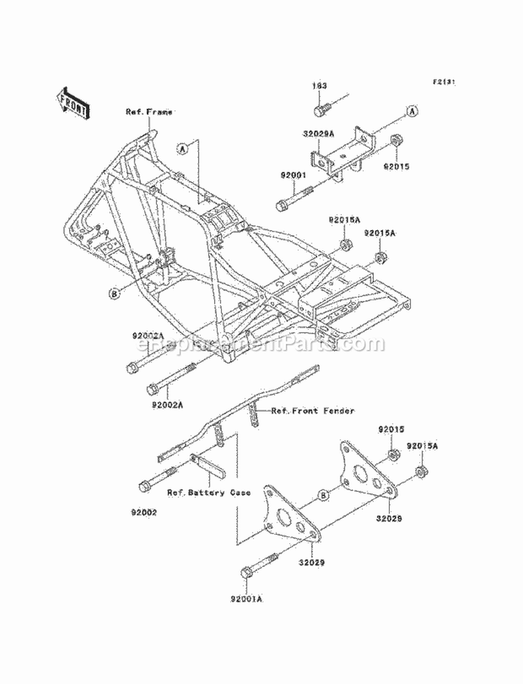 Frame Fittings Diagram and Parts List for KLF220-A15 2002 Kawasaki 