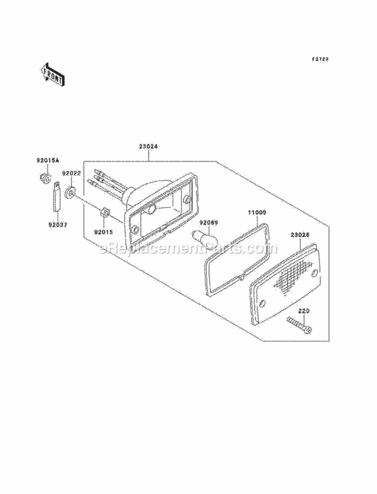 Taillight, S Diagram and Parts List for KLF220-A15 2002 Kawasaki 